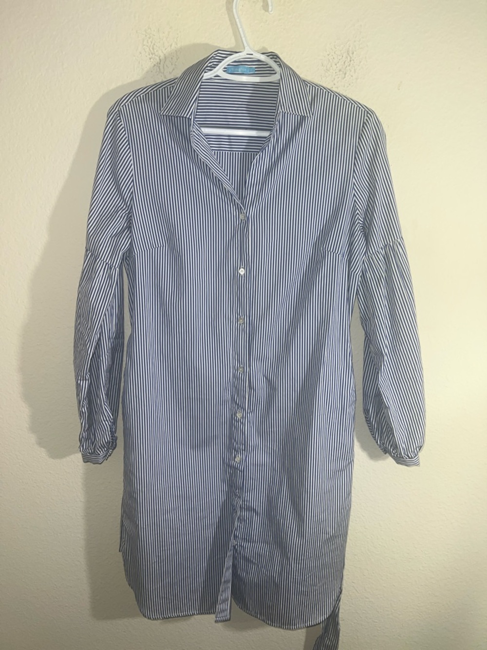J. McLaughlin 100% cotton belted Shirt Dress Striped Blue Striped Sz S Coastal - Picture 5 of 11